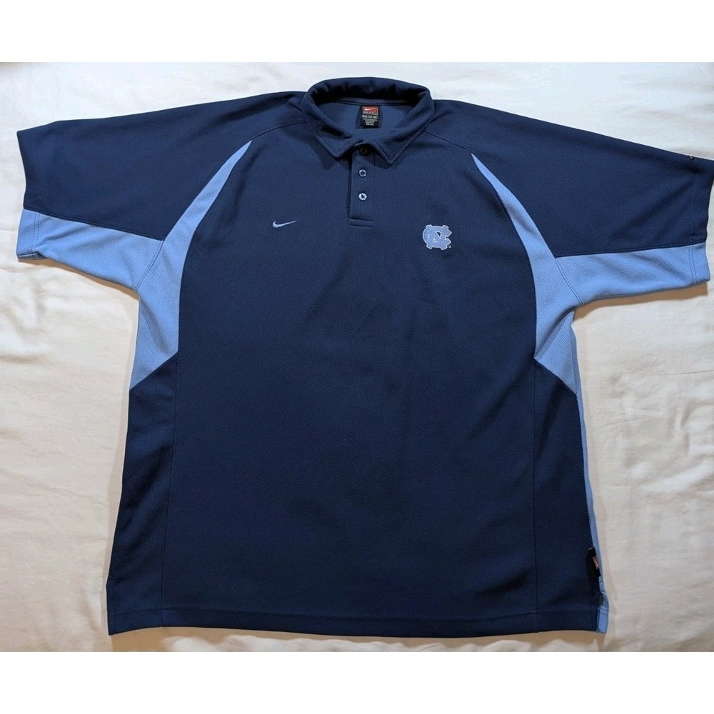 Vintage Nike Team UNC Tar Heels Dri-Fit Polo Shirt XXL Blue‎ Colorblock S/S